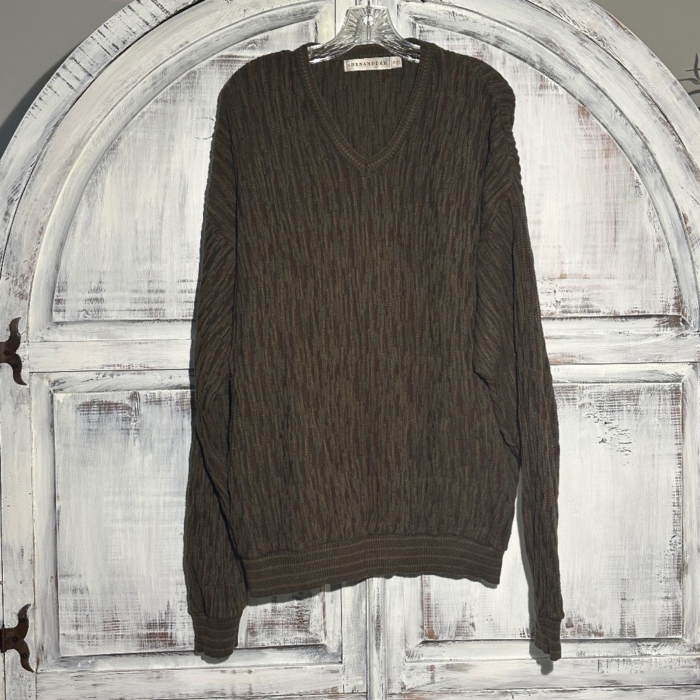 Vintage Shenandoah Chunky Knit Multicolored V-Neck Mens XL USA Made Sweater